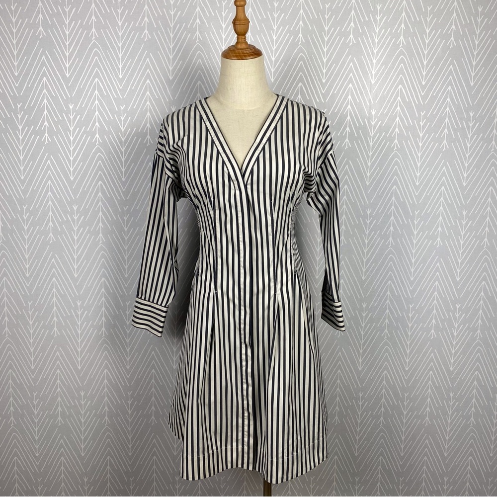 THEORY Bryson Stripe Darted Button-Down Dress.